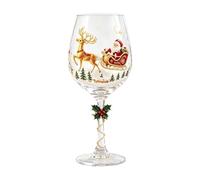 Copa de vino navideña - Copa con tallo pintado | Vidrio resistente al calor | Diseños de Papá Noel, muñeco de nieve y árboles, impresos en 2D, 6 estilos, 6x6x18,3 cm, 210 g, para mesa de comedor,