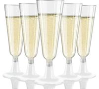 Copas de champán de plástico, copas de champán desechables, copas de vino de 150 ml, copas de prosecco de plástico, vasos de plástico reutilizables, copas de flauta de plástico para fiestas, bodas,