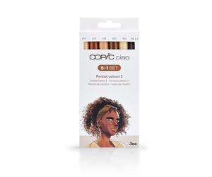 COPIC Ciao 5+1 Set «Portrait Colours 2», 5 rotuladores dobles con punta mediana y punta de pincel, incl. Multiliner negro 0,3 mm