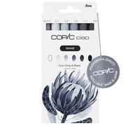 Copic Ciao Cool Gray & Black - Juego de 6 rotuladores para sombrear degradados y detalles, rellenables, ideal para iniciar el mundo de tonos grises, incluye 1 multiliner gratis