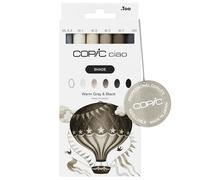 Copic Ciao - Juego de 6 rotuladores Copic para sombrear, degradados y detalles, rellenables, ideal para iniciar el mundo de tonos grises, incluye 1 multiliner gratis