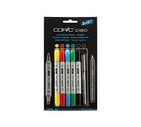 Copic Ciao - Juego de rotuladores (5 unidades, doble punta, incluye rotulador de punta fina 0,3 mm), tonos brillantes