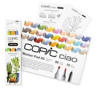 COPIC Ciao LAYER & MIX Starter Set Botanic, juego de rotuladores con 3 colores diferentes, papel de rotulador y plantilla de dibujo para calcar, incl. hoja de ejercicios de familiarización