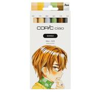 Copic Ciao MANGA Set Hiro, juego de rotuladores con 5 tonos cálidos de amarillo y marrón, incl. 1 Multiliner 0,3 mm en gris, rotulador doble con punta de ancho medio y punta pincel