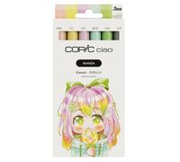 Copic Ciao MANGA Set Kawaii, juego de rotuladores con 5 tonos delicados de rosa y verde menta, incl. 1 Multiliner 0,3 mm en marrón, rotulador doble con punta de ancho medio y punta pincel