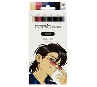Copic Ciao MANGA Set Sota, set de rotuladores con 5 tonos rojos intensos y violeta apagado, incluye 1 Multiliner de 0,3 mm en azul, rotulador doble con punta de ancho medio y punta pincel.