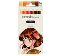 Copic Ciao MANGA Set Yumi, set de rotuladores con 5 tonos rojizos y verdes discretos, incluye 1 Multiliner de 0,3 mm en color burdeos, rotulador doble con punta de ancho medio y punta pincel.