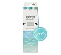 Copic Classic DESIGNER COLLECTION Set Tintas al agua transparentes, set de rotuladores con 3 tonos de azul, rotuladores gemelos con una punta ancha y otra fina