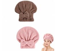 Coral Velvet Cute Bow Bath Cap, Hair Drying Caps for Women, New Super Absorbent Hair Towel Wrap for Wet Hair, Bow Cap Towel, Hair Towel Cap for Home Travel and Bathing，A 2PCS