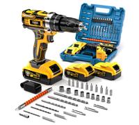 Cordless drill driver, brushless drill, variable speed adjustable torque, home DIY drilling and screws，Practical model+2 upgraded batteries+multiple toolbox sets
