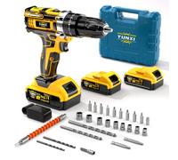 Cordless drill driver, brushless drill, variable speed adjustable torque, home DIY drilling and screws，Practical model+2 batteries+toolbox