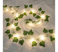 Cordón de luces LED con falso jazmín, 2 m, falso jazmín, 20 LEDs, hojas verdes, rama de jazmín, guirnalda luminosa, batería con función de temporizador, corona de flores, plantas para interior, boda