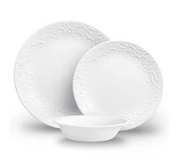 Corelle Juego de vajilla (12 piezas, Bella Faenza) - Juego de vajilla para 4, incluye 4: platos, platos laterales y cuencos, 3 veces más duraderos, la mitad del espacio y peso de la cerámica, hasta un