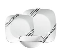 Corelle Juego de vajilla (12 piezas, boceto simple) - La cena para 4 personas incluye: platos, laterales y cuencos 3 veces más duraderos, la mitad del peso espacial de la cerámica hasta un 80% de