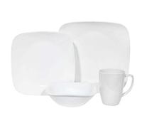 Corelle - Juego de vajilla de 16 piezas, de vidrio Vitrelle resistente a las roturas y las desportilladuras, modelo Pure White, servicio para 4 personas, color blanco
