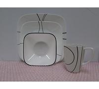 Corelle - Juego de vajilla de 16 piezas, de vidrio Vitrelle resistente a las roturas y las desportilladuras, modelo Simple Lines, servicio para 4 personas, color negro