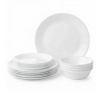 Corelle - Juego de vajilla de 18 Piezas, de Vidrio Vitrelle Resistente a Las roturas y Las desportilladuras, Modelo Winter Frost Blanco, Servicio para 6 Personas.