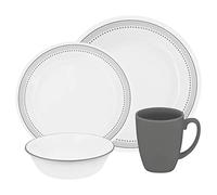 Corelle Vitrelle, Glass Mystic, Juego de vajilla Resistentes a Disparos y Crepes, Juego de 16 Piezas, Color Gris