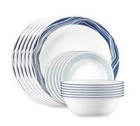 Corelle Vitrelle - Juego de vajilla de 18 piezas para 6 personas, vidrio de triple capa y resistente a las astillas, juego de platos y cuencos redondos ligeros, Acadia