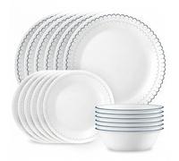 Corelle Vitrelle - Juego de vajilla de 18 piezas, servicio para 6, platos y cuencos redondos ligeros, vidrio de triple capa, resistente a las astillas, apto para microondas y lavavajillas, Caspio,