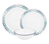 Corelle Vitrelle Winter - Vajilla para 4 Personas, 12 Piezas, Resistente al desconchado y a los Golpes, Vidrio, Azul, 27.94 x 12.38 x 26.67 cm