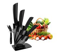 CORESLUX Juego de Cuchillos de Cerámica, 4 Cuchillos de Cocina de Cerámica, con 1 Pelador, Afilado, Cuchillo de Cocinero, Juego de Cuchillos de Para Cortar Frutas, Verduras y Carne (Negro)