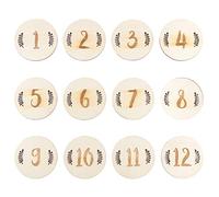 CORHAD 12 Tarjetas Mensuales para Bebés de Madera Tarjetas de Progreso para Recién Nacidos Números Forma de Hojas Set de 12 Piezas para Fotografía de Cumpleaños y Registro del