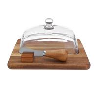 CORHAD Mantequera de Madera y Vidrio con Tapa Hermética y Cuchillo para Mantequilla, Diseño Boho Elegante, Fácil Limpieza para Uso en Restaurante o Encimera