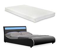 Corium Cama de Cuero sintético Moderna - Colchón de Espuma fría - con Sistema de iluminación LED - 180cm x 200cm - Negro
