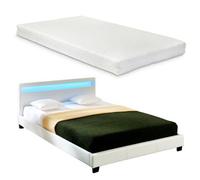 [corium] Cama De Matrimonio De Cuero Sintético (parís) - Con Colchón Y Con Sistema De Iluminación Led (140x200cm) - (blanco)