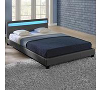 Corium Cama de Matrimonio Elegante tapizada en Piel sintética - con Sistema de iluminación LED - 140x200cm (Gris Oscuro) - diseño Moderno