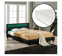 Corium cama de matrimonio paris de cuero sintético - con colchón y led - (160x200cm) - (negro)