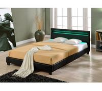 Corium cama doble paris tapizada en piel sintética - con led - (negro) 180x200cm
