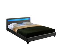 Corium cama doble skagen tapizada en tela con led 140x200cm gris oscuro