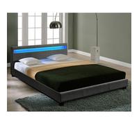 Cama moderna de tela, LED - cama de matrimonio 180x200cm - gris oscuro