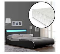 Corium cama doble (valencia) de cuero sintético con colchón y led - (140cm x 200cm) - (negro)