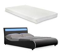 Corium cama doble (valencia) de cuero sintético con colchón y led - (140cm x 200cm) - (negro)