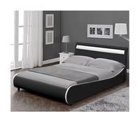 Corium Cama Elegante tapizada en Piel sintética - con Sistema de iluminación LED - 180x200cm (Negro)