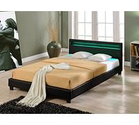Corium Cama Elegante de Matrimonio tapizada en Piel sintética - con Sistema de iluminación LED - 180x200cm (Negro) - diseño Moderno