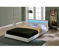 Corium Cama Elegante de Matrimonio tapizada en Piel sintética - con Sistema de iluminación LED - 180x200cm (Blanco) - diseño Moderno