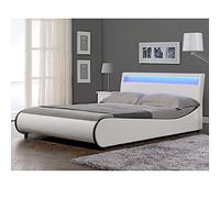 Corium Cama Elegante tapizada en Piel sintética - con Sistema de iluminación LED - 140x200cm (Blanco)