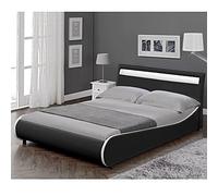 Corium Cama Elegante tapizada en Piel sintética - con Sistema de iluminación LED - 140x200cm (Negro)