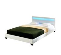 Corium Cama Elegante de Matrimonio tapizada en Piel sintética - con Sistema de iluminación LED - 180x200cm (Blanco) - diseño Moderno