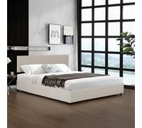 Corium Cama Tapizada Juva con Espacio de Almacenamiento Somier Abatible Cama Doble con Cabecero Tapizado en Pana 180 x 200 cm - Beige