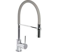 Cornat SAZ613 - Grifo mezclador monomando para fregadero (cuerpo de fundición resistente, color gris y cromado, boquilla de silicona giratoria 360°, con cerradura de ducha, grifo de alta presión,