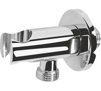 Cornat TECBW3322 - Conector de pared (1/2 pulgadas, rosetón de 66 mm de diámetro, con soporte para alcachofa de mano, cromado/codo de conexión de pared/soporte para manguera de ducha/conexión de agua)