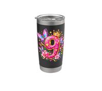 Corona de 9º cumpleaños princesa mariposas y flores rosas Vaso térmico de acero inoxidable de doble pared