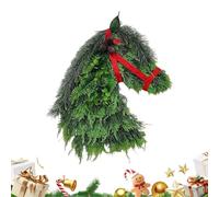 Corona de Navidad al aire libre, cabeza de caballo, vegetación artificial, divertida corona de puerta, decoraciones navideñas para decoración del hogar, granja, vacaciones, porche, patio, jardín, gran