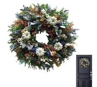 Corona de otoño con hojas de calabaza blanca para puerta delantera | Guirnalda decorativa rústica para ventana, chimenea, entrada, patio, pared, Acción de Gracias, decoración de Navidad