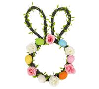 Corona de Pascua artificial, decoración de primavera para interiores y exteriores, coronas de 14 pulgadas con orejas de conejo y huevos, decoración navideña con flores coloridas, corona de Pascua